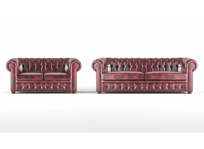 Sitzmöbel Sofa-Set 3-Sitzer 2-Sitzer Bordeaux Couch Chesterfield Knöpfen