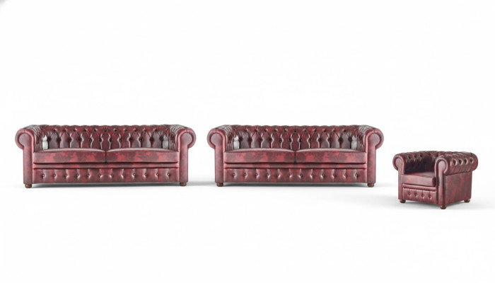 Klassisches Ledersofa Sofas 3-Sitzer Sofagarnitur Sessel Chesterfield Set 3tlg.
