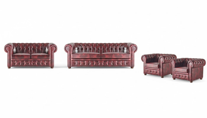 Sofagarnitur Set Couch Chesterfield 3-Sitzer 2-Sitzer Sessel Bordeaux Set 4tlg.