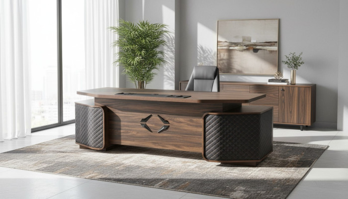 Bürotisch Schubladen Arbeitszimmer Rechteckig Braun Schwarz Modern Holz