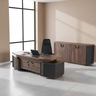 Arbeitszimmer-Set Bürotisch Bürostuhl Sideboard Schwarz Braun Chefsessel