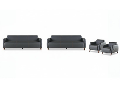 Sofagarnituren Schwarz 3-Sitzer 2-Sitzer Sessel Einfarbig Leder Set Sofas