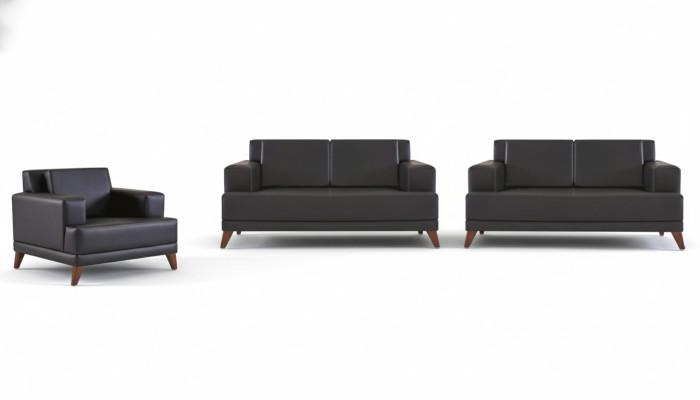 Komplett Sitzmöbel 2-Sitzer Sessel Schwarz Modern Polster Kissen Leder
