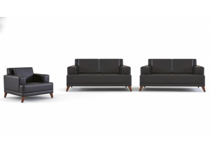Komplett Sitzmöbel 2-Sitzer Sessel Schwarz Modern Polster Kissen Leder