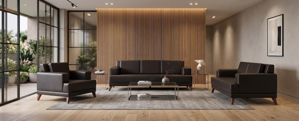 Sitzmöbel Sofa-Set 3-Sitzer 2-Sitzer Sessel Modern Schwarz Ledersofas