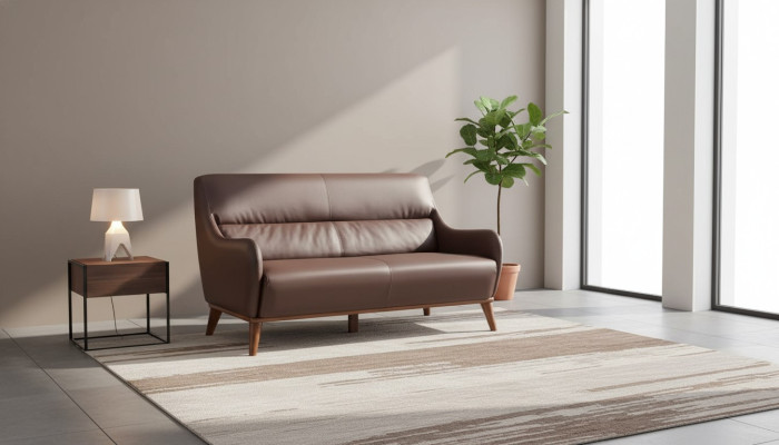 Ledersofa 2-Sitzer Sofa Braun Klassisch Leder Holz Weiche Armlehnen