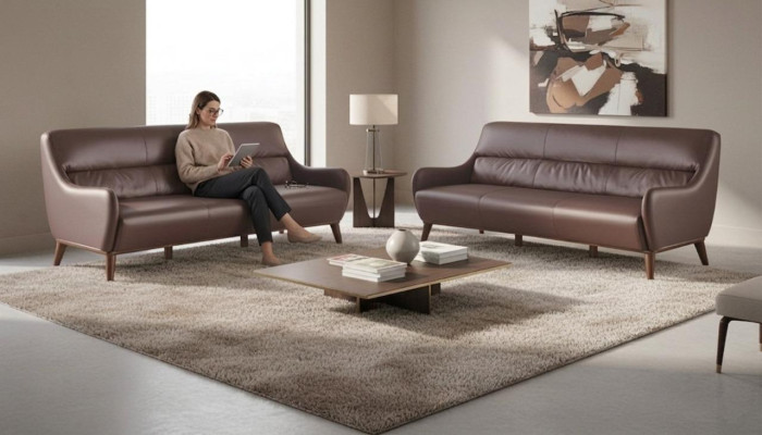 Sofa-Set Leder Holz 3-Sitzer Ledersofas Sofas Braun Klassisch Couch
