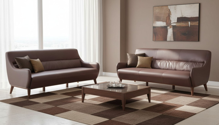 Sofa-Set Leder Holz 3-Sitzer Ledersofas Sofas Braun Klassisch Couch