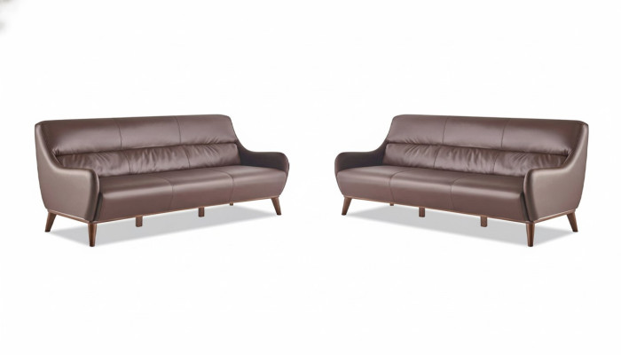 Sofa-Set Leder Holz 3-Sitzer Ledersofas Sofas Braun Klassisch Couch