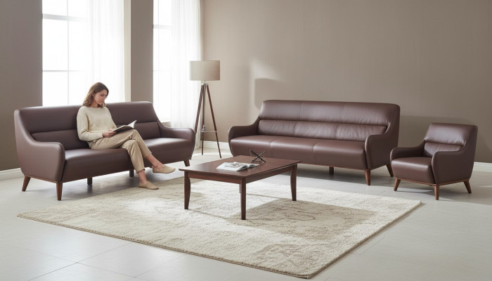 Sitzmöbel 3-Sitzer Sessel Braun Ledersofas Couch Lehnsessel Klassisch