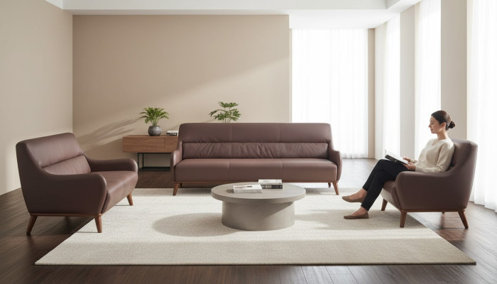 Komplett Sofa-Set 3-Sitzer 2-Sitzer Sessel Braun Klassisch Couch Leder