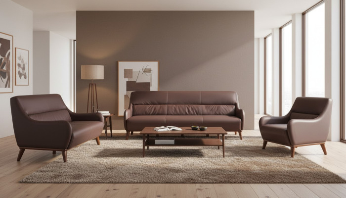 Komplett Sofa-Set 3-Sitzer 2-Sitzer Sessel Braun Klassisch Couch Leder