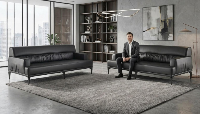 Sofas Leder Sofa-Set Schwarz 3-Sitzer Dreisitzig Ledersofas Couch Modern