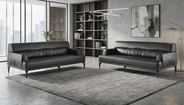 Sofas Leder Sofa-Set Schwarz 3-Sitzer Dreisitzig Ledersofas Couch Modern