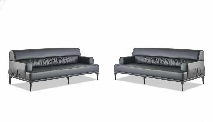 Sofas Leder Sofa-Set Schwarz 3-Sitzer Dreisitzig Ledersofas Couch Modern
