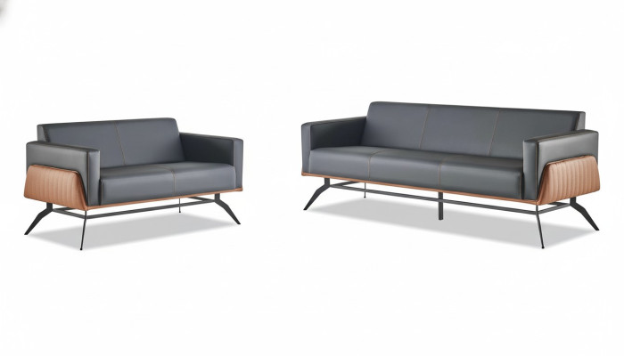 Sofa-Set Schwarz Braun Ledersofas Sitzmöbel 3-Sitzer 2-Sitzer Couches