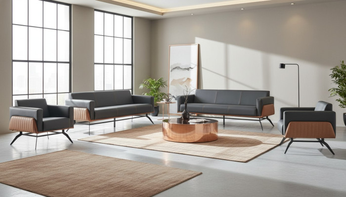Moderner Ledersofa-Set 3-Sitzer Sessel Schwarz Braun Sofa-Set Couch Leder