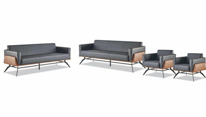 Moderner Ledersofa-Set 3-Sitzer Sessel Schwarz Braun Sofa-Set Couch Leder