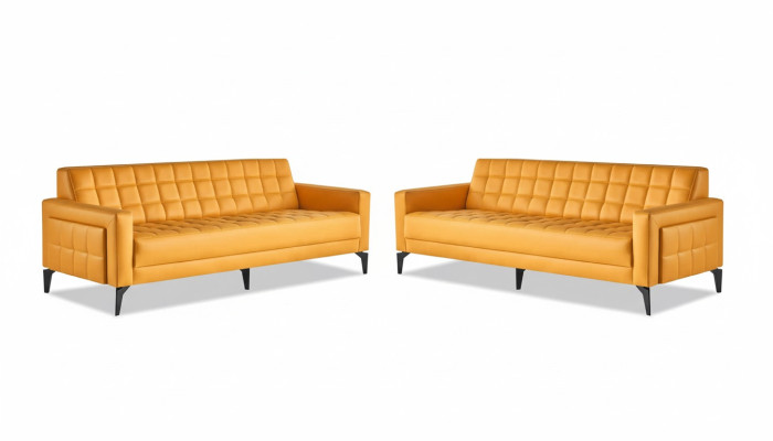 Sofa-Set Gelb 3-Sitzer Sofas Chesterfield Ledersofas Modern Leder Edelstahl