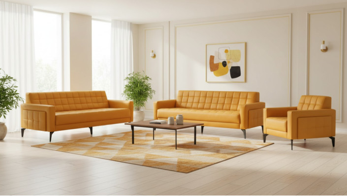 Komplett Set Sofas Modern Ledersofas 3-Sitzer Sessel Couch Leder Edelstahl