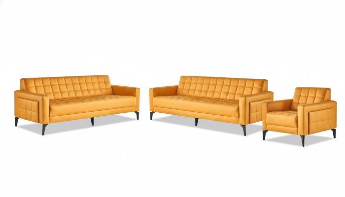 Komplett Set Sofas Modern Ledersofas 3-Sitzer Sessel Couch Leder Edelstahl