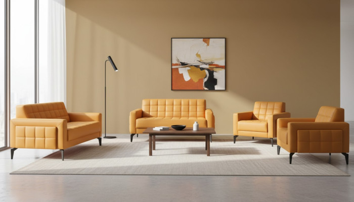 Sitzmöbel Chesterfiedl Gelb 2-Sitzer Sessel Ledersofas Modern Edelstahl