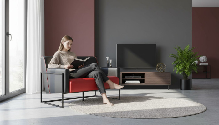 Sofa Rot Schwarz Ledersofa 2-Sitzer Edelstahl Vielseitig Modern Zweisitzig