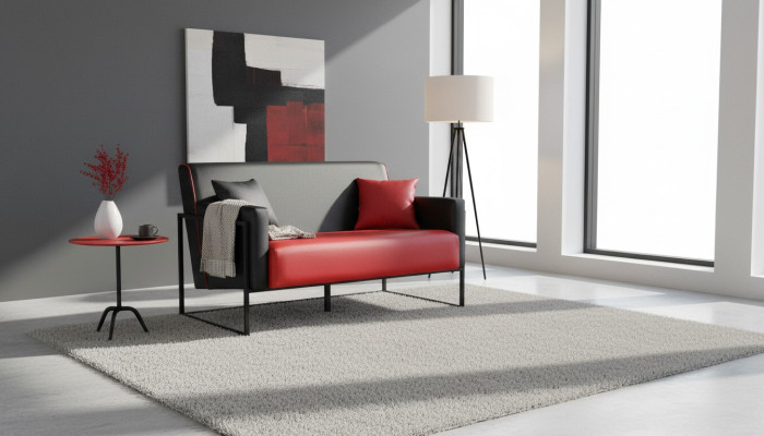 Sofa Rot Schwarz Ledersofa 2-Sitzer Edelstahl Vielseitig Modern Zweisitzig