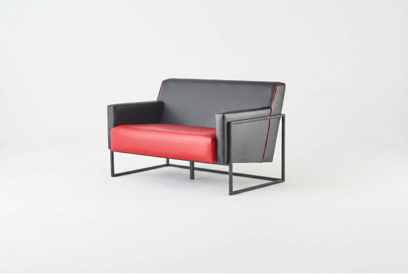 Sofa Rot Schwarz Ledersofa 2-Sitzer Edelstahl Vielseitig Modern Zweisitzig