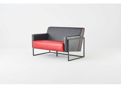 Sofa Rot Schwarz Ledersofa 2-Sitzer Edelstahl Vielseitig Modern Zweisitzig