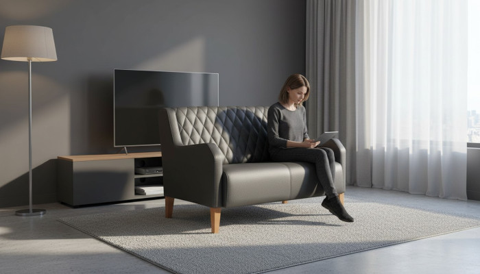 Sofa Schwarz 2-Sitzer Couch Leder Modern Zweisitzig Ledersofa Holz Weich