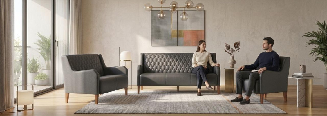 Komplett-Set 3-Sitzer 2-Sitzer Sessel Schwarz Sofa-Set Modern Sofas