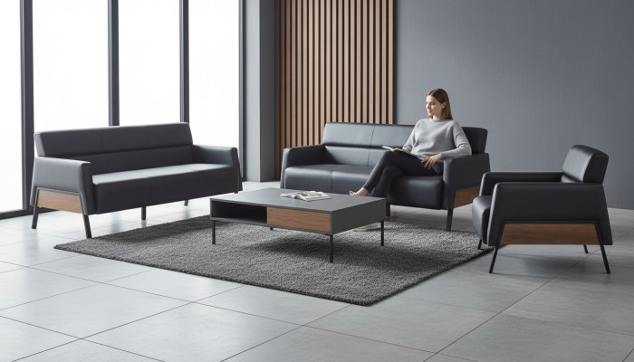 Sofas 3-Sitzer Sessel Schwarz Modern Sitzmöbel Sofa-Set Ledersofas Holz