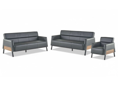 Sofas 3-Sitzer Sessel Schwarz Modern Sitzmöbel Sofa-Set Ledersofas Holz