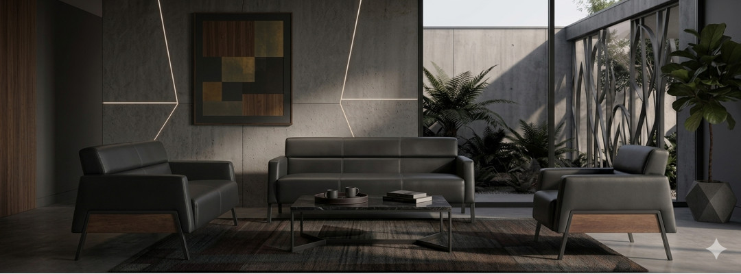 Ledersofas-Set Schwarz Leder Modern 3-Sitzer 2-Sitzer Sessel Sitzmöbel