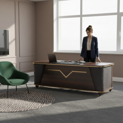 Bürotisch Braun Schwarz Holz Modern Stil Rechteckig Arbeitszimmer Büro