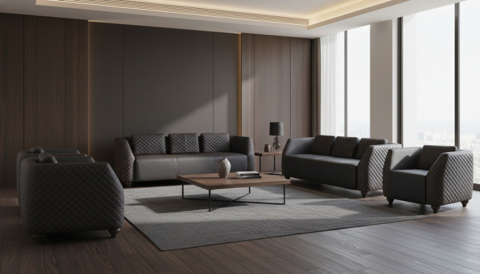 Komplett Set 3-Sitzer 2x Sessel Schwarz Polster Modern Leder Sofa-Set