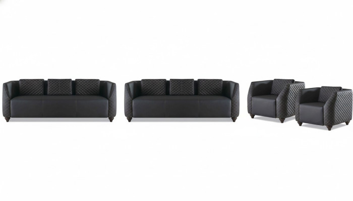 Komplett Set 3-Sitzer 2x Sessel Schwarz Polster Modern Leder Sofa-Set