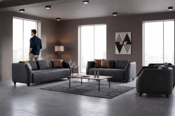 Sofagarnituren 3-Sitzer 2-Sitzer Sessel Schwarz Ledersofas Polster Couch