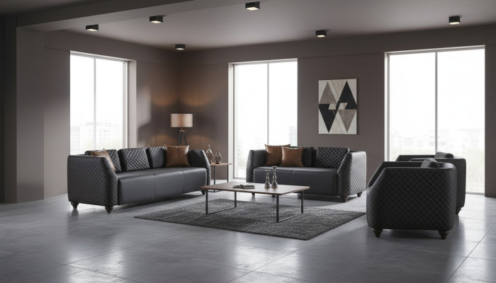 Sofagarnituren 3-Sitzer 2-Sitzer Sessel Schwarz Ledersofas Polster Couch