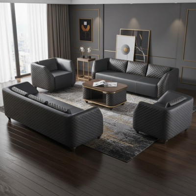 Sitzmöbel Leder 3-Sitzer Sessel Couchtisch Schwarz Braun Ledersofas