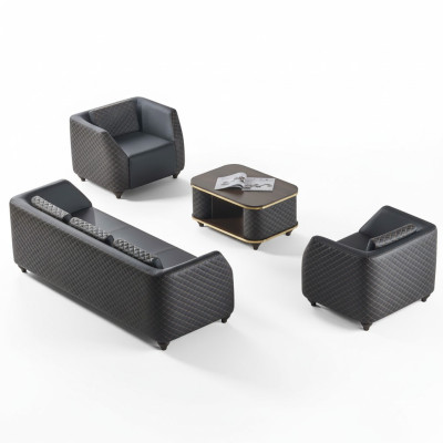 Sitzmöbel Leder 3-Sitzer Sessel Couchtisch Schwarz Braun Ledersofas