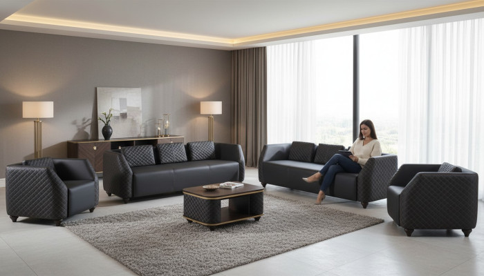 Sitzmöbel 3-Sitzer Sessel Couchtisch Schwarz Braun Leder Ledersofas Set