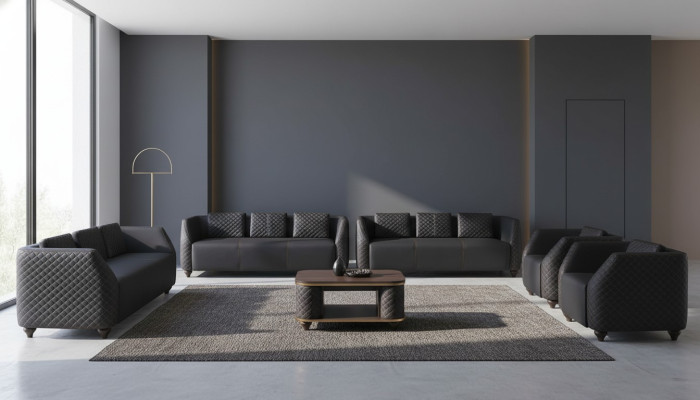 Sitzmöbel 3-Sitzer Sessel Couchtisch Schwarz Braun Leder Ledersofas Set
