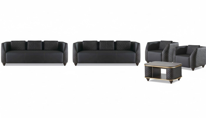 Sitzmöbel 3-Sitzer Sessel Couchtisch Schwarz Braun Leder Ledersofas Set