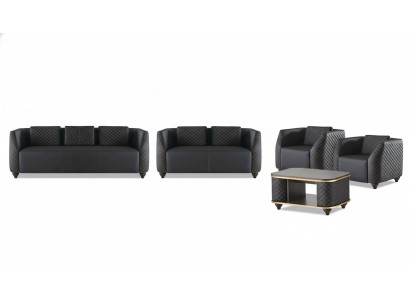 Komplett-Set 3-Sitzer 2-Sitzer Sessel Couchtisch Ledersofas Leder Holz