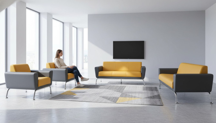 Ledersofas Gelb Grau Sofagarnitur Sofas-Set 3-Sitzer 2-Sitzer Sessel