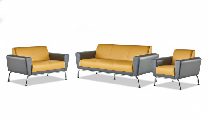 Ledersofas Gelb Grau Sofagarnitur Sofas-Set 3-Sitzer 2-Sitzer Sessel