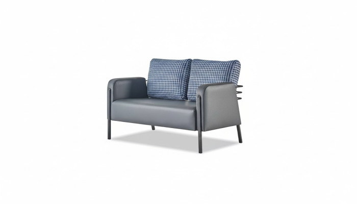 Ledesofa Polster 2-Sitzer Grau Blau Edelstahl Modern Kissen Sofa Couch