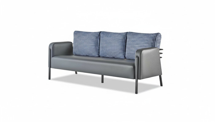 Couch Grau Blau Sessel POlster 3-Sitzer Modern Kissen Leder Edelstahl